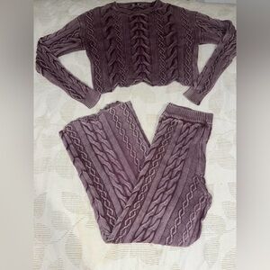 (SOLD) Burgendy Cable Knit Sweater and Pants Set